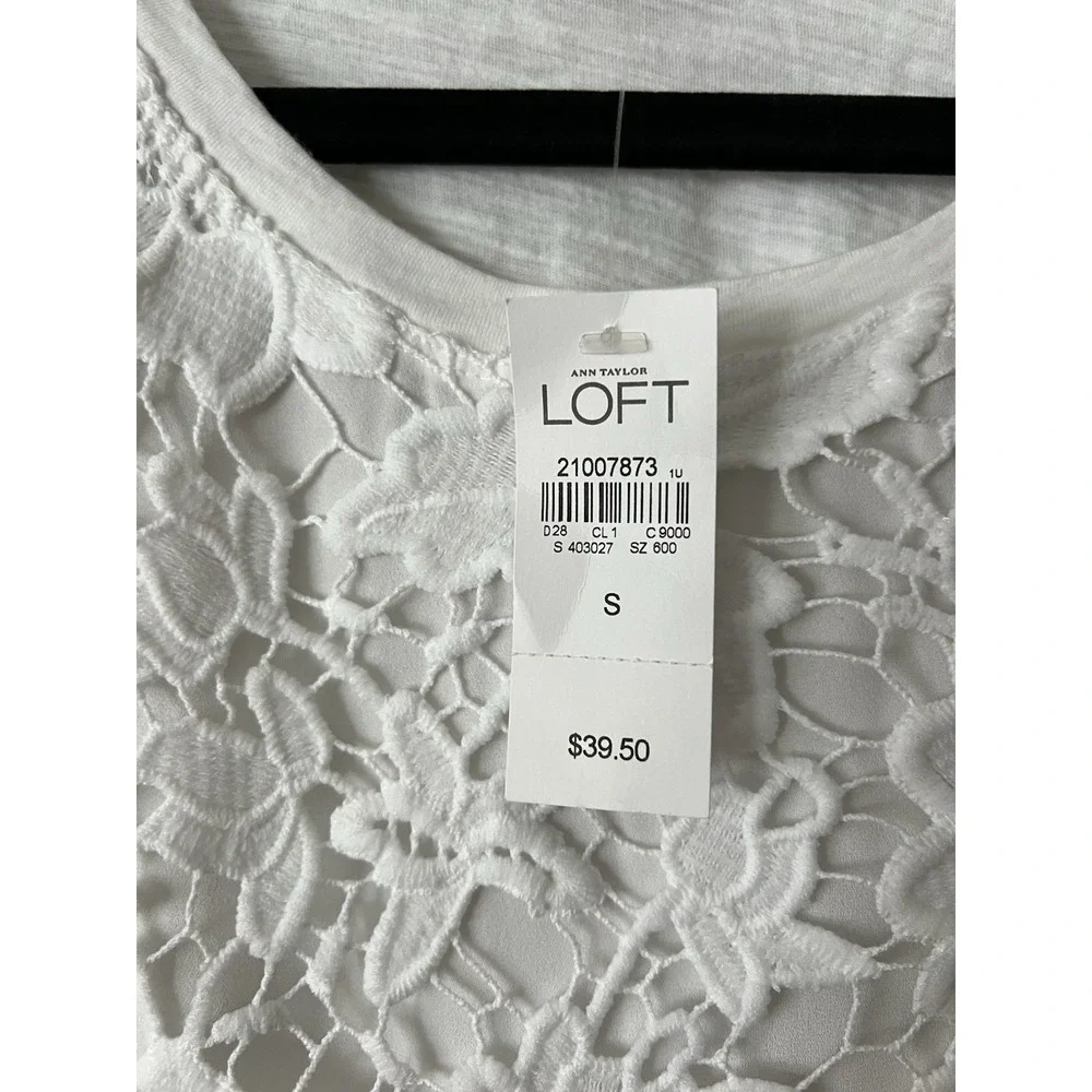 LOFT Womens White Floral Lace Tank Top Size Small Crochet Classic NWT Resort